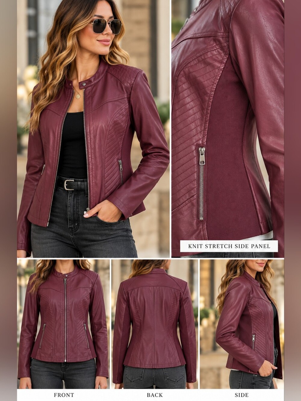 Style & Co Women’s Moto Jacket M Burgundy Biker Edgy Streetwear Fall Rocker Chic